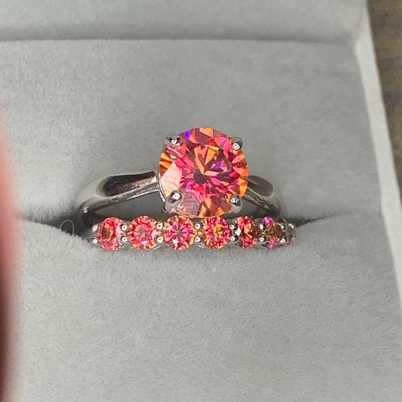 Certified, Orange Solitaire Moissanite Diamond ring set - Picture 7 of 17